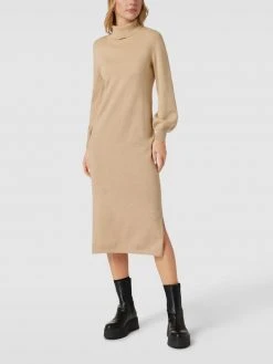 Esprit Midikleid Mit Geripptem Stehkragen - Sand