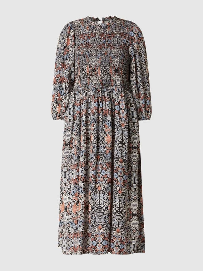 Kaffe Midikleid Mit Millefleurs Modell 'Katiana' - Gesmokt - Schwarz – Bild 2