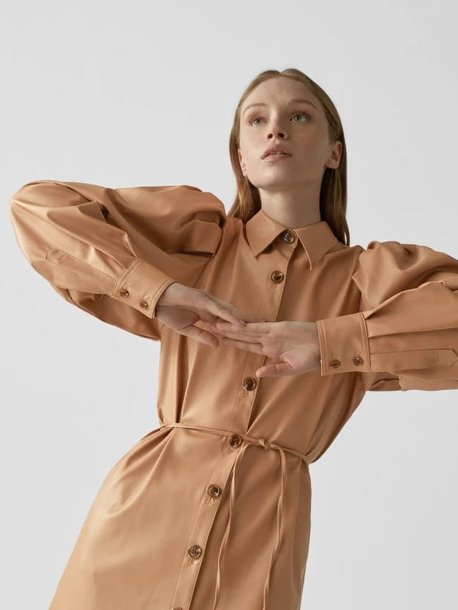 Designers Remix Blusenkleid Mit Ballonärmeln - Camel – Bild 3