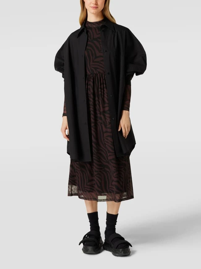 NA-KD Midikleid Mit Stehkragen Modell 'Longsleeve Mesh Dress' - Mittelbraun