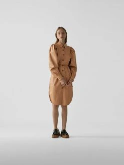 Designers Remix Blusenkleid Mit Ballonärmeln - Camel