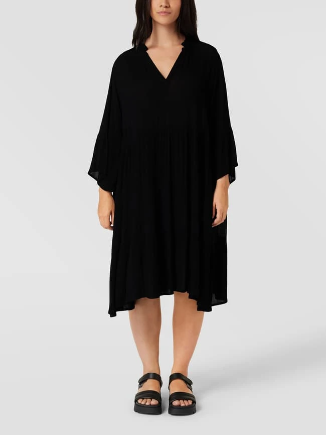 KAFFE Curve PLUS SIZE Midikleid Aus Viskose Mit V-Ausschnitt - Schwarz – Bild 4